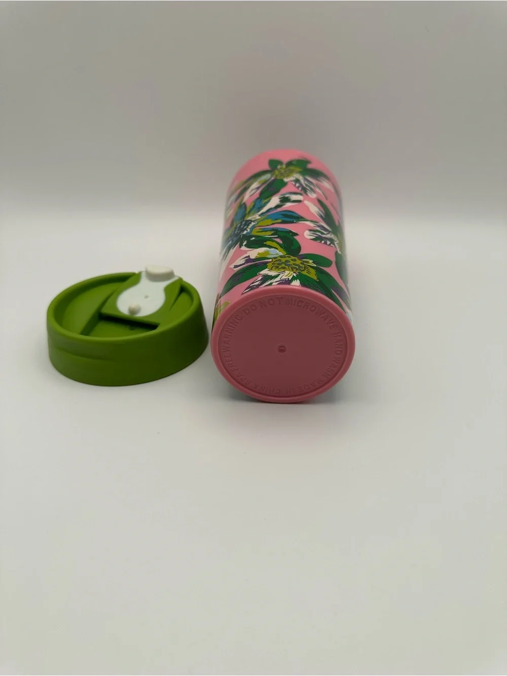 Vera Bradley Floral Pink Travel Tumbler with Green Lid